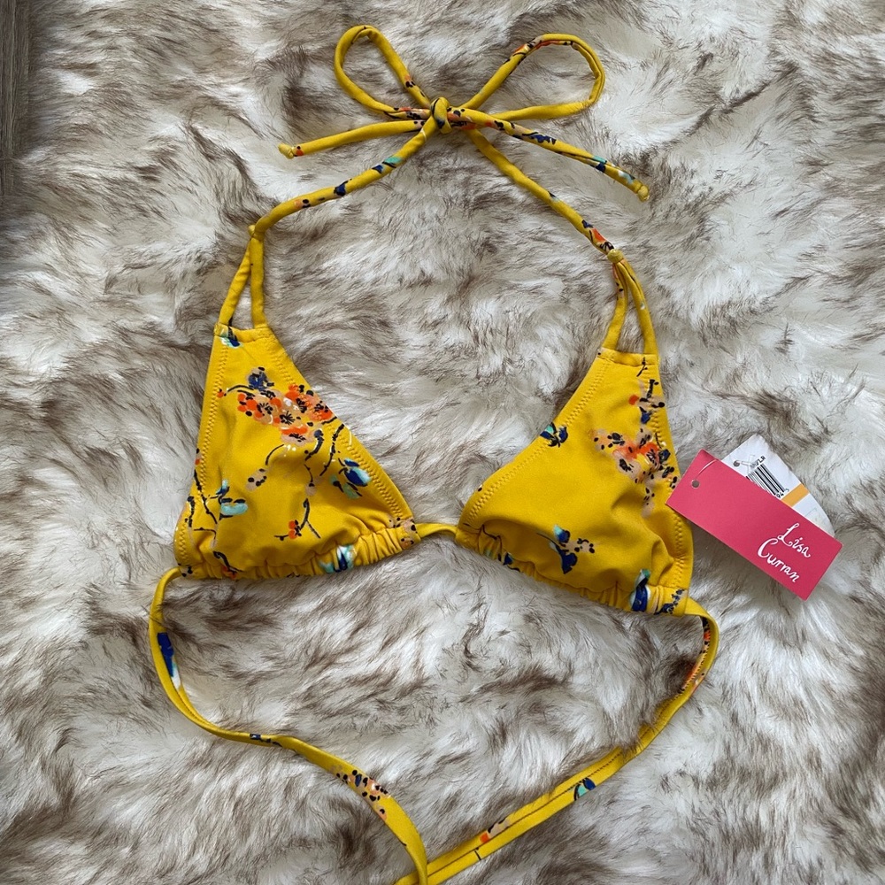 Yellow Cherry Blossom Floral Bikini Top Lisa Curran